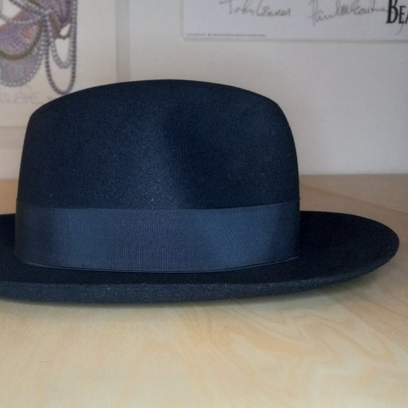 Selentino Fedora Hat black fur felt 7 1/4 - Picture 6 of 9